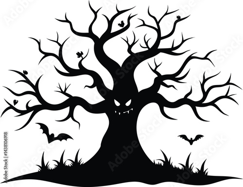 Haunted  Tree Silhouettes for Halloween, Eerie Dead Trees for Scary Halloween Designs