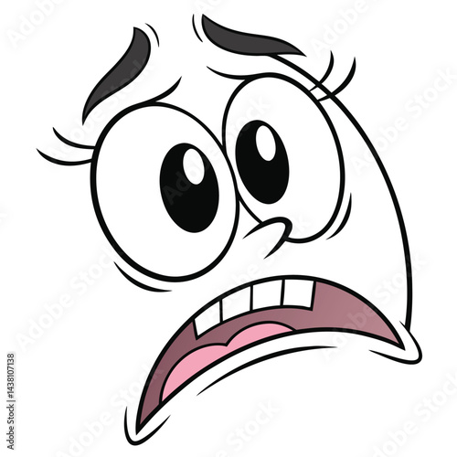 Cartoon Face with Wide Eyes, Open Mouth, Expressing Shock or Disappointment with Anxiety