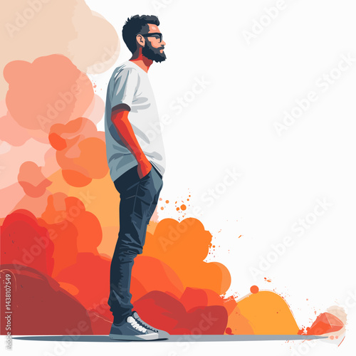 Hipster man with beard in trendy casual style. Vector illustration
