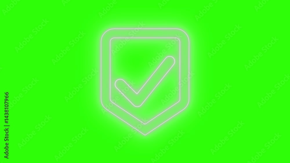 Glowing Checkmark in Shield Icon, Animated Neon Tick Symbol Glowing Checkmark in Shield Icon, Animated Neon Tick Symbol
