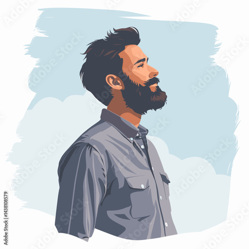Hipster man vector illustration. Stylish hipster guy with beard and mustache on colorful background.