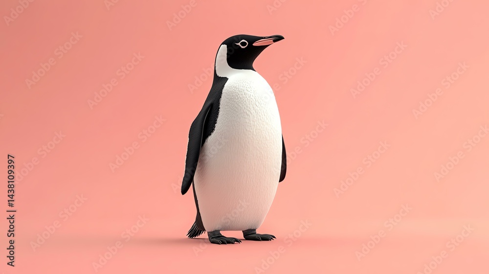 Obraz premium Cute penguin standing against a pink background.