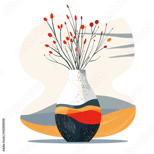 Vase with flowers. Vector illustration in flat style. Hand drawn.