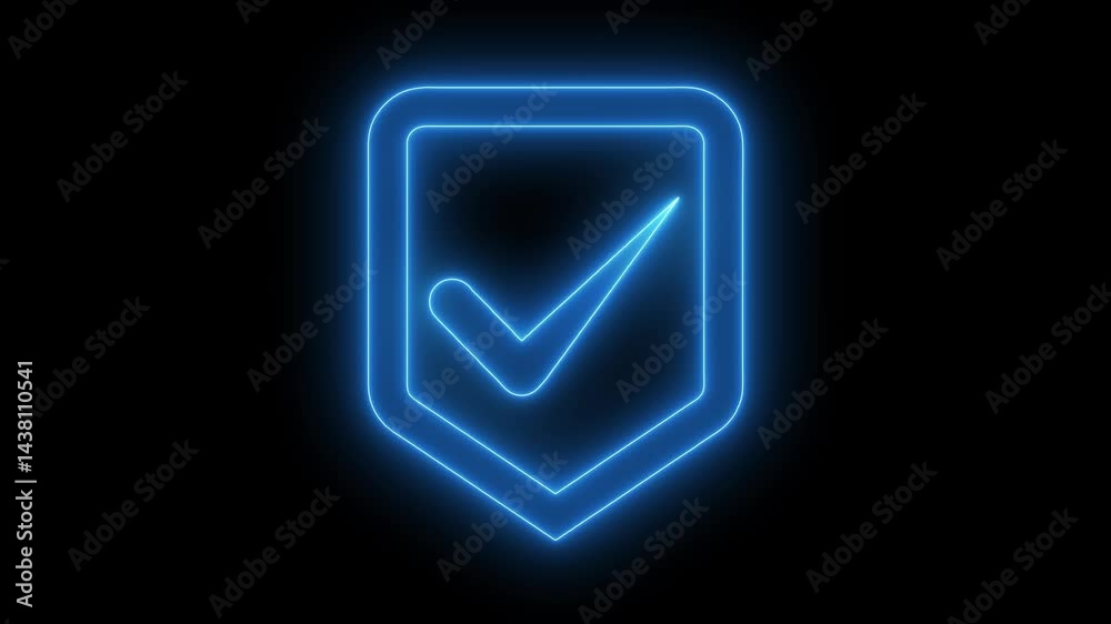 Tick Mark with Neon Glow Animation, Neon Checkmark in Shield Icon Tick Mark with Neon Glow Animation, Neon Checkmark in Shield Icon