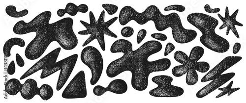 Set of abstract organic shapes and voluminous textures. 3d illustration effect of geometric shapes. Design layouts hand-drawn vector elements. Vector illustration