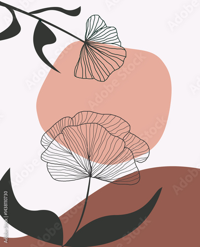 vector illustration of a outline flower, minimalistic background 
