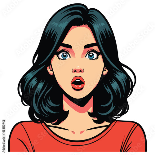 Surprised Woman Cartoon Pop Art Style Illustration Face Expression