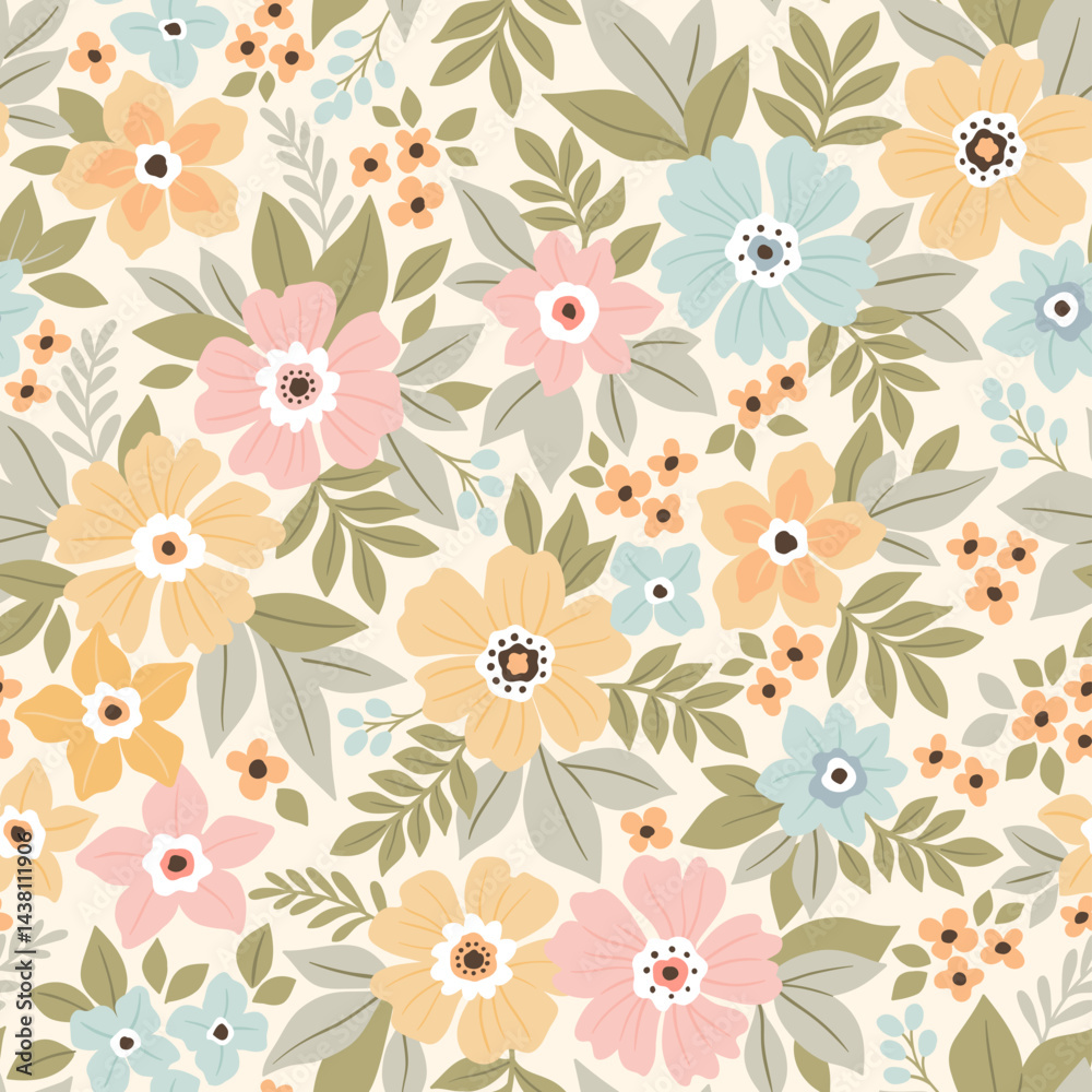 custom made wallpaper toronto digitalVintage seamless floral pattern. Liberty style background of small pastel colorful flowers. Small flowers scattered over a white background. Stock vector for printing on surfaces. Easter flowers.