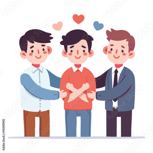 Supportive Friends Hugging Illustration Showing Kindness and Empathy