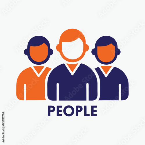 Group Stylized People Icon, Orange Faces, Navy Outlines on White