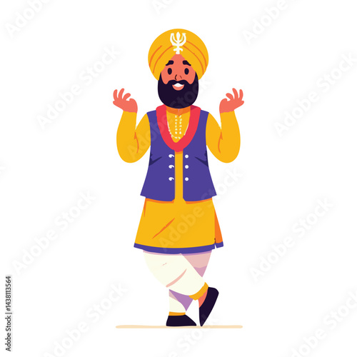 Sikh man with turban dancing happily vector illustration image