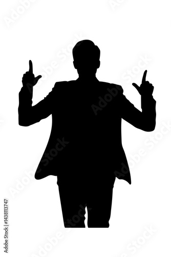 Businessman silhouette pointing finger up, hand drawn, vector