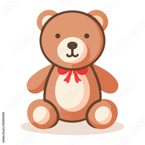 Adorable Brown Teddy Bear with Red Bow Illustration for Kids