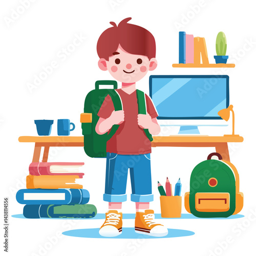 School Boy Vector Illustration Ready for Education and Learning