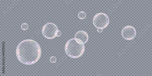 Photos Realistic soap vector bubbles png isolated on transparent background