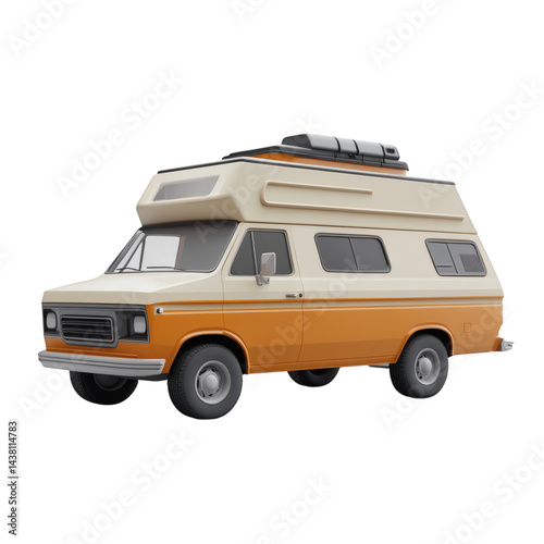 adventure camper clay 3d render, van travel, nomad lifestyle, home on wheels, outdoor camping trip, realistic clay model, isolated centered not touching frame
