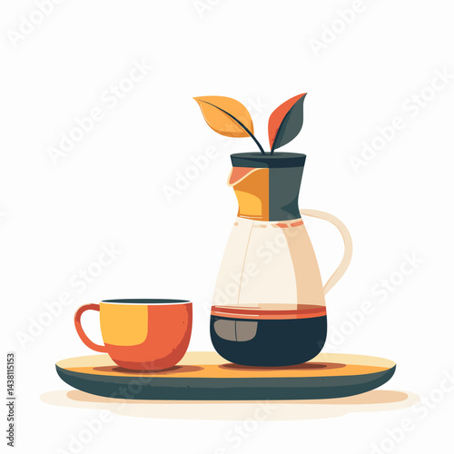 Coffee pot and cup. Vector illustration in flat style.