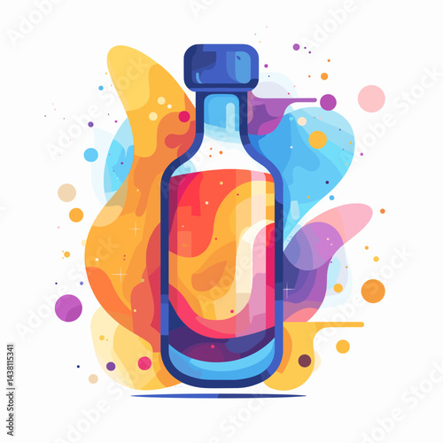 Colorful vector illustration of a bottle of alcoholic drink. Flat style.