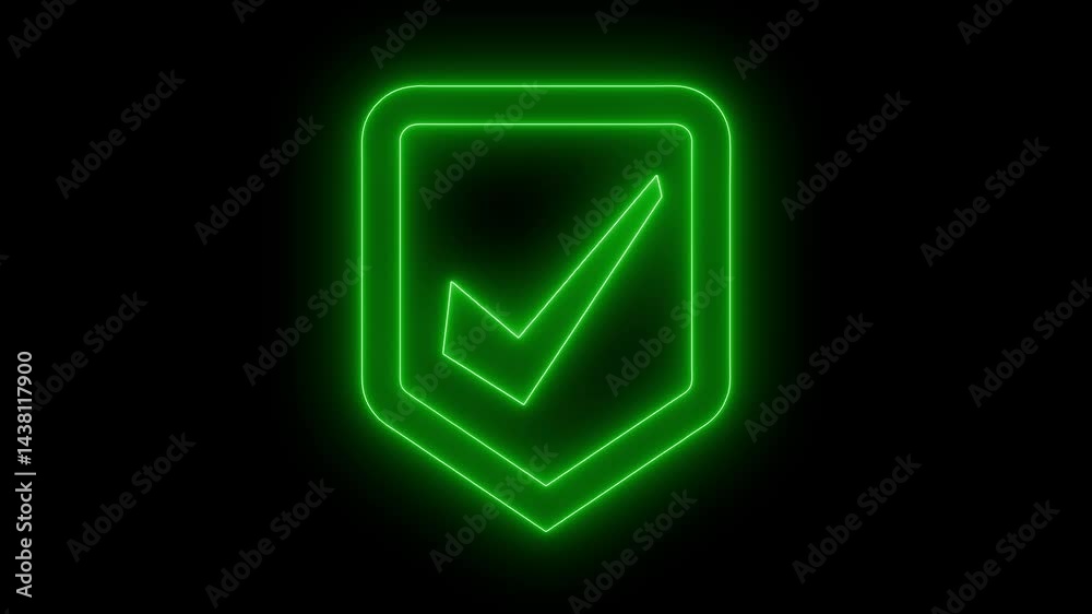 Checkmark in Shield Icon Animation, Animated Neon Tick Symbol Checkmark in Shield Icon Animation, Animated Neon Tick Symbol