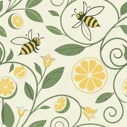 A lively scene of buzzing bees flying around juicy