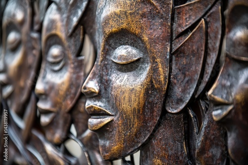 Haitian metal art carved from recycled oil drums close-up