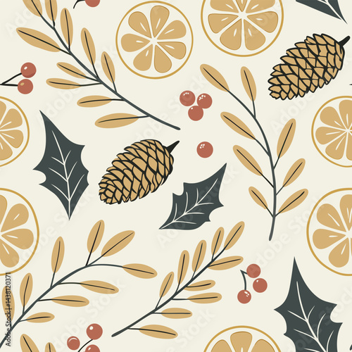 Lemons used in holiday garlands with cranberries pattern