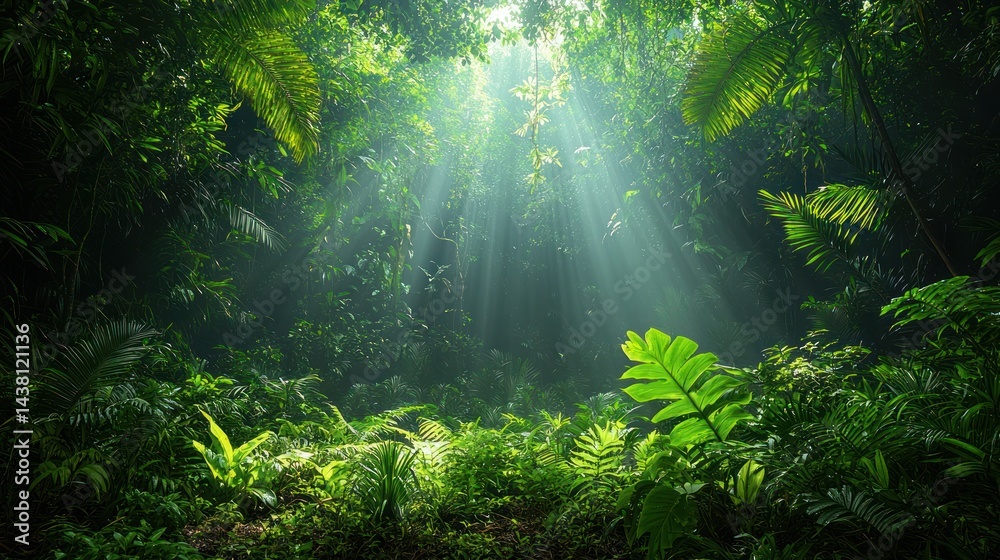 Obraz premium Lush tropical rainforest sunlight