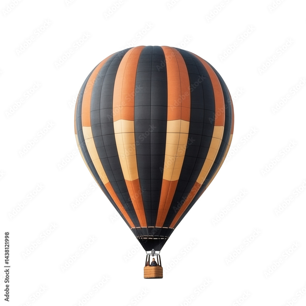 Fototapeta premium realistic hot air balloon with colorful canopy isolated on clean white background, centered in frame with no edge touching, adventure travel experience focus