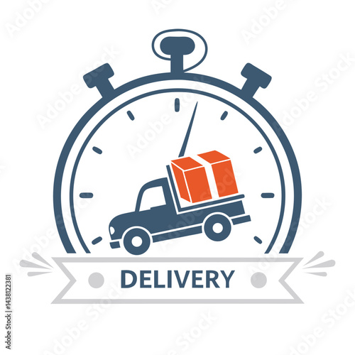 Stylized Delivery Truck with Package Inside Stopwatch Isolated on White Background