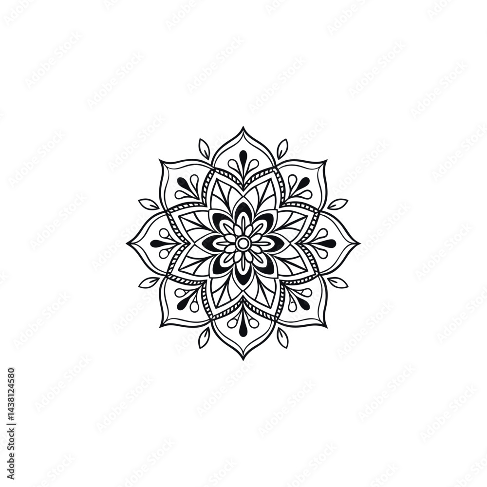 Black silhouette mandala vector decorative snowflake ornament Black silhouette mandala vector decorative snowflake ornament