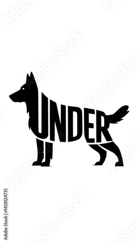 Underdog Typography Logo – German Shepherd Silhouette Word Art on White Background Generative AI