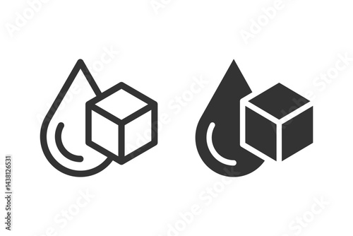 Vector illustration of an icon representing the concepts of sweetness and hydration. The icon features a water drop and a sugar cube