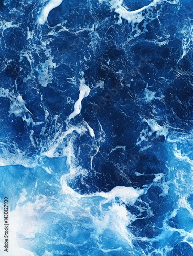 A vibrant and abstract image capturing the essence of oceanic waves, emphasizing texture and light effects over a deep blue background.