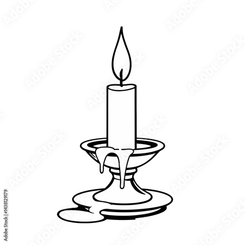 Lit Candle in Candle Holder Line Art Illustration