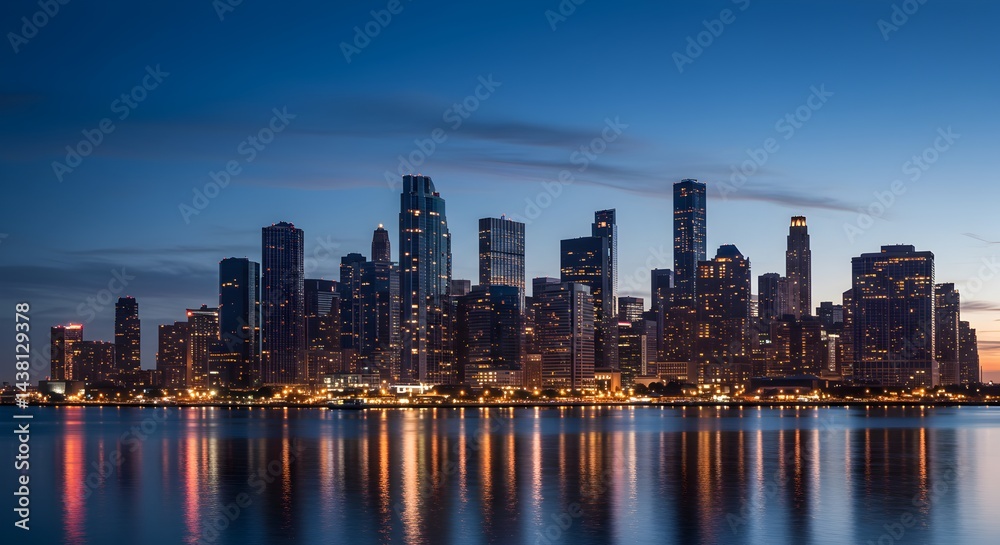 Fototapeta premium Stunning Night Skyline A Captivating Cityscape Panorama at Dusk