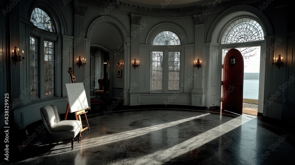 Fototapeta premium Grand interior, sunlit hallway