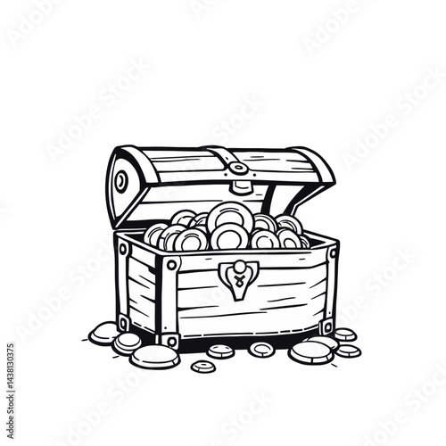 Open Wooden Treasure Chest Filled with Gold Coins