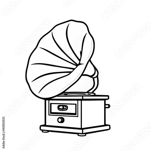 Vintage Gramophone Illustration Line Art