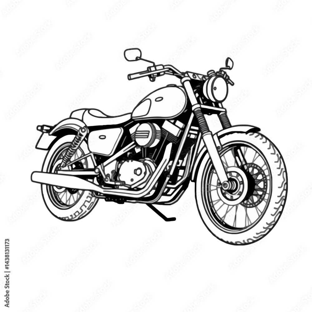 Fototapeta premium Line Art Drawing of a Classic Cruiser Motorcycle