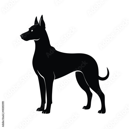 Black Silhouette Guard Dog Standing Alert With Ears Up