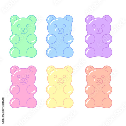 Gummy bears, marmalade, jelly, set of cute cartoon style drawings, illustration