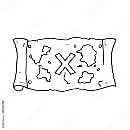 Cartoon Treasure Map with X Marks the Spot