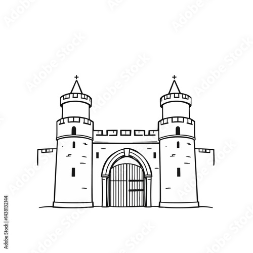 Castle Gatehouse Illustration Black and White