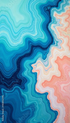 A vibrant abstract illustration featuring fluid shapes and colors of blue and peach.