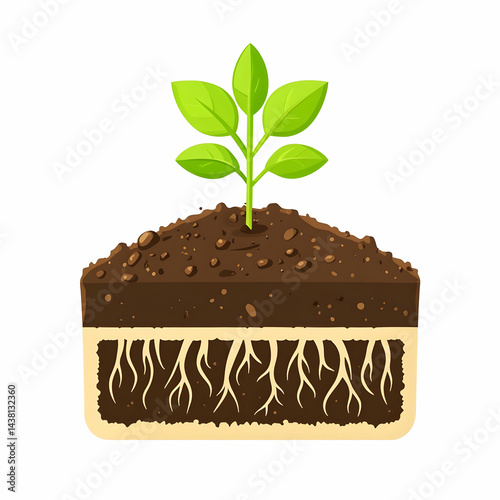 Cross Section Of Soil With Growing Plant