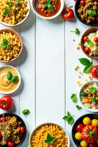 A vibrant spread of colorful dishes showcasing diverse culinary delights.