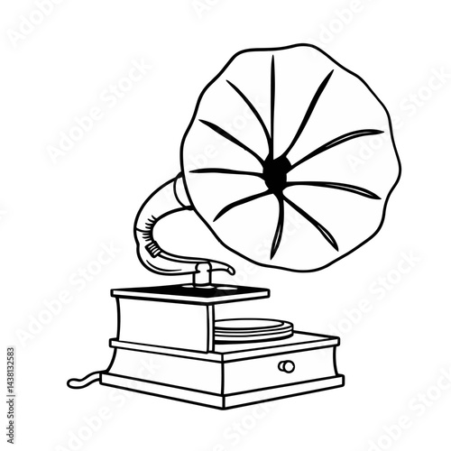 Vintage Gramophone Illustration Line Art