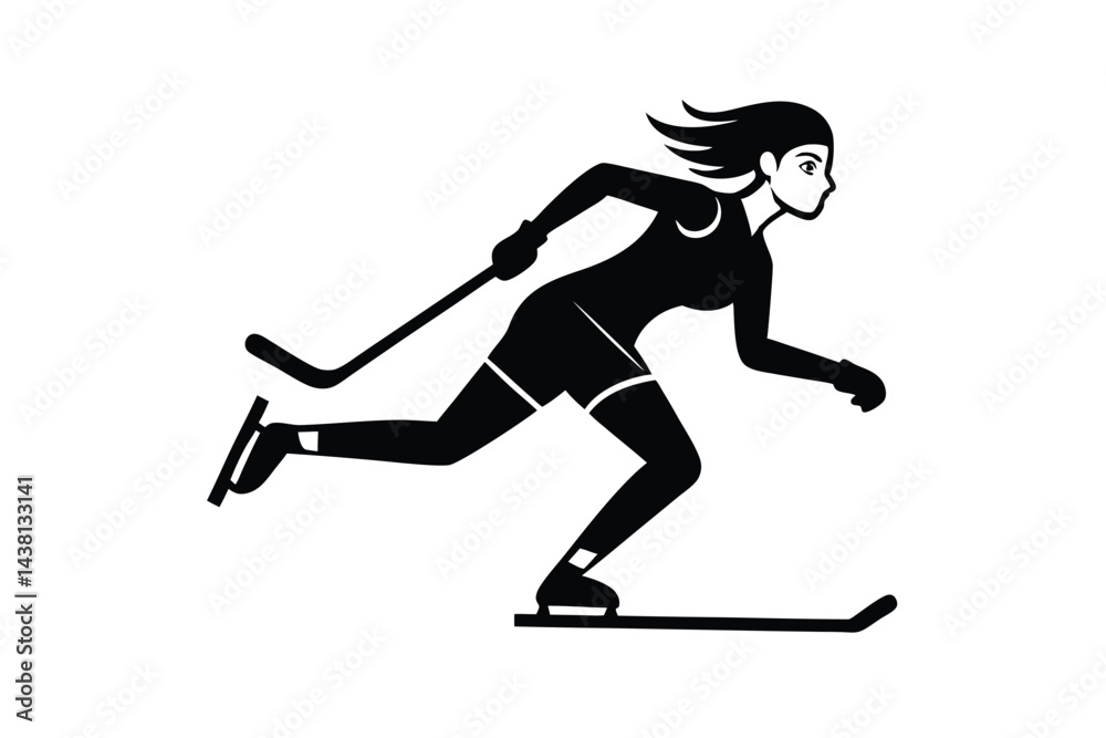 Female Hockey Forward Sprinting On Ice Rink Female Hockey Forward Sprinting On Ice Rink