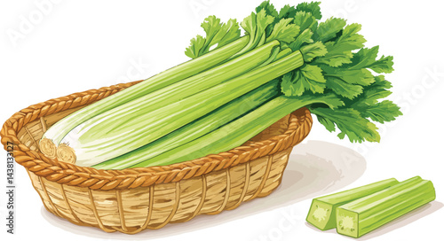 Celery vector design, Celery in wicker basket in white background vector design