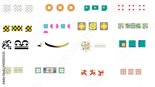 A vector set features colorful abstract symbols and icons for web design